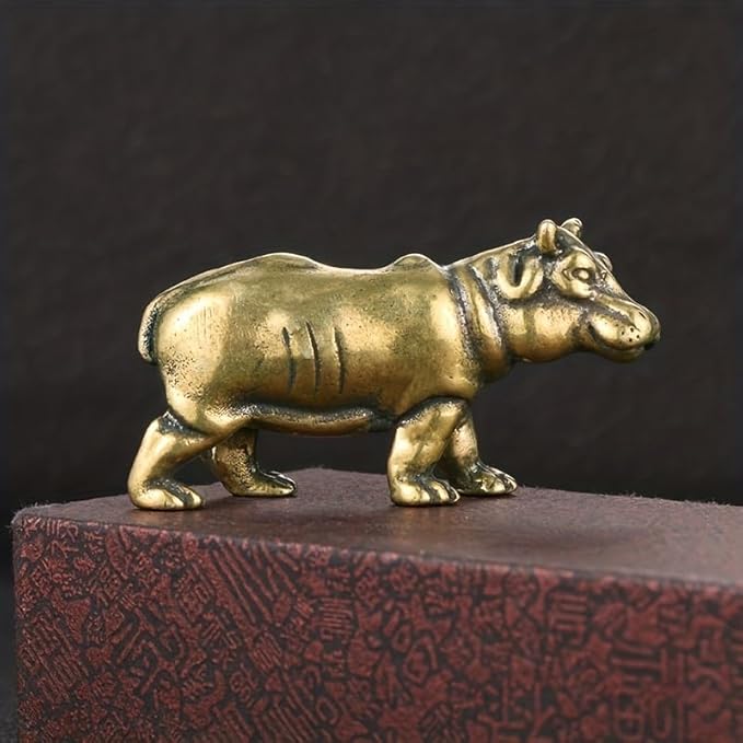 Vintage Solid Brass Hippo Figurine - Adorable Desk Decor for Collectors - Perfect Office or Home Accent(Hippo) - LeafyLoom