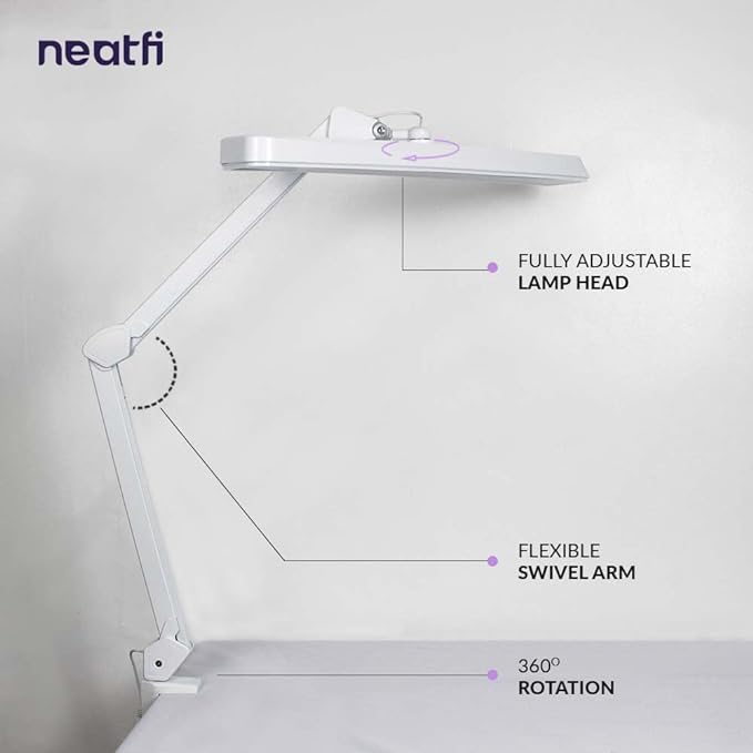 Neatfi (New Model) XL 2,500 Lumens LED Task Lamp with Clamp, 3 Light Modes, 3000-6000K Correlated Color Temperature, 30W Super Bright Desk Lamp, Dimmable, 162 Pcs SMD LED (CCT, White) - LeafyLoom