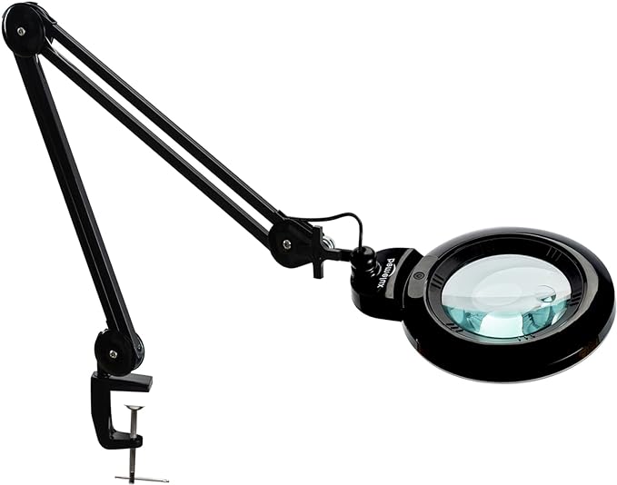 Bifocals Magnifying Desk Lamp with Clamp, 5 Diopter with 20 Diopter, 6 Inch Detachable Lens and 120PCS LEDs, 3 Color Modes 1200 Lumens Swivel Arm Magnifying Lamp with Light for Crafts - LeafyLoom