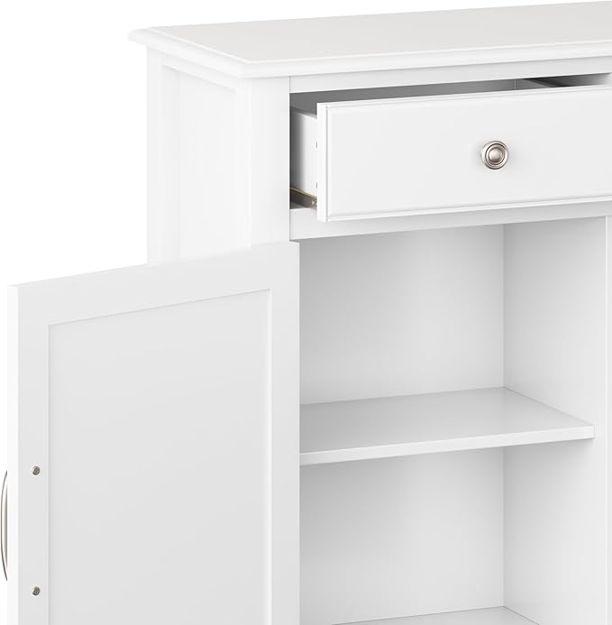 SIMPLIHOME Connaught SOLID WOOD 40 inch Wide Traditional Entryway Storage Cabinet in White for the Living Room, Entryway and Family Room - LeafyLoom