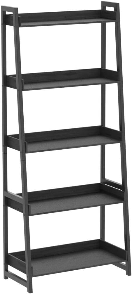 IRONCK Industrial Bookshelf 5-Tier, Bookcase Ladder Shelf, Storage Shelves Rack Shelf Unit, Accent Furniture Metal Frame, Home Office Furniture for Bathroom, Living Room - LeafyLoom