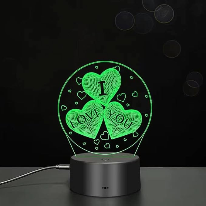 I Love You 3D Night Light, USB Charging LED Table Lamp Wife's Gifts 7 Color Changing Optical Illusion Valentine's Day Present for Girlfriends Boyfriends Wife Husband - LeafyLoom