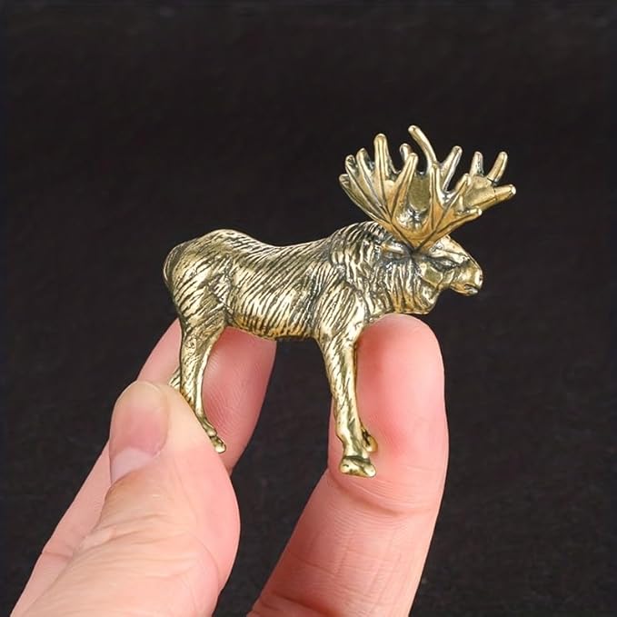 Vintage Solid Brass Elk Figurine - Festive Desk Decor for Collectors - Perfect Holiday Accent(Elk) - LeafyLoom