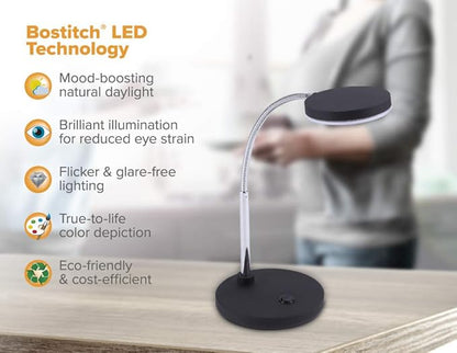 Bostitch Office LED Metal Gooseneck Desk Lamp, Flicker Free, Adjustable Head (VLED1800BK), Black - LeafyLoom