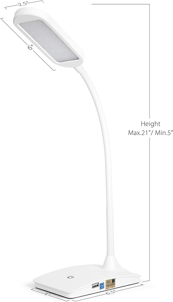 TW Desk Lamps for Home Office - Super Bright Small Desk Lamp with USB Charging Port, a Perfect LED Desk Light as Study Lamp, Bedside Reading Lights, White - LeafyLoom