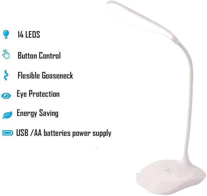 LED Table Lamp,Portable Eye-Protected Flexible Gooseneck Small Desk Lights for Dorm Study Office Bedroom-USB and 3 AA Batteries Powered (5 Pack) - LeafyLoom