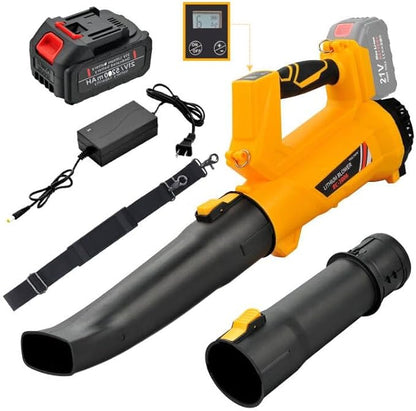 Cordless Leaf Blower - 320CFM 208MPH 21V Electric Handheld Leaf Blower with 5.2Ah Battery and Charger, 6 Variable Speed Leaf Sweeper for Leaves, Snow Debris, Dust, Yard Cleaning (Yellow) - LeafyLoom