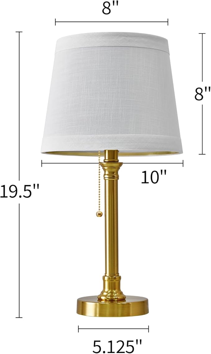 Oneach 19.5'' Gold Table Lamp for Living Room Nightstand Modern Lamps Brass Table Lamp for Bedroom Metal Bedside Lamp with White Drum Shade - LeafyLoom