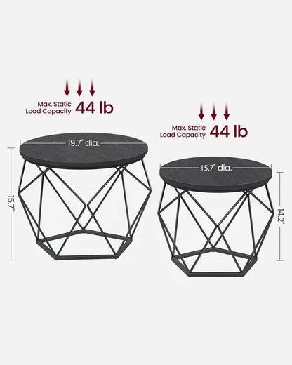 VASAGLE Small Coffee Table Set of 2, Round Coffee Table with Steel Frame, Side End Table for Living Room, Bedroom, Office, Charcoal Gray and Ink Black - LeafyLoom