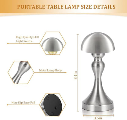 Portable LED Table Lamp, 3-Levels Brightness Metal Desk Lamp, 3 Color Touch Control Rechargeable Lamp, Night Light, Bedside Lamp,Dining Room Lamp (Silver) - LeafyLoom