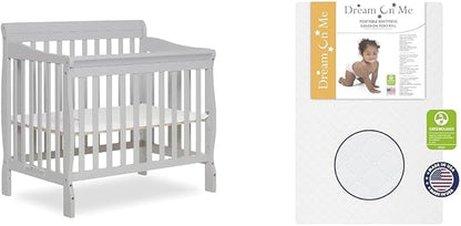 Aden 4-in-1 Convertible Mini Crib in Grey, Greenguard Gold Certified & Sunset 3” Extra Firm Fiber Crib Mattress, Greenguard Gold Certified, Waterproof Vinyl Cover, Baby Mattresses - LeafyLoom