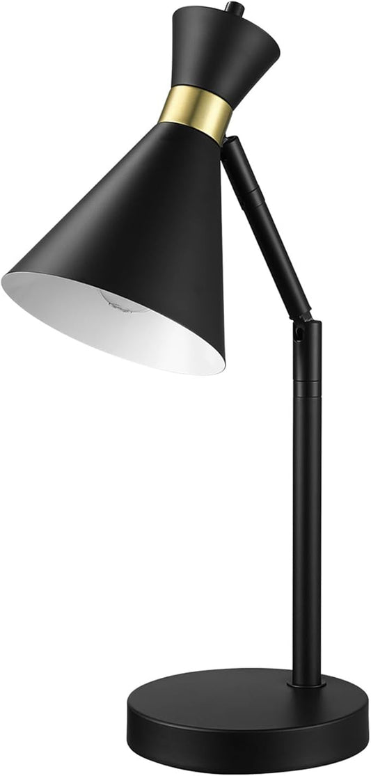 Globe Electric 61000056 16" Desk Lamp, Matte Black Finish, Matte Brass Accents, Pivot Joint, On/Off Rotary Switch on Socket, E26 Base Bulb, Lamp for Living Room, Home Office, Home Improvement - LeafyLoom