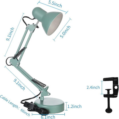 Led Desk Lamp with Clamp - Swing Arm Desk Lamp with 1 LED Cold Light Bulbs 6500K - Adjustable Table Lamp，Used for Office, Work, Study, Dormitory Reading and Eye Protection Desk Lamp (Green-01) - LeafyLoom