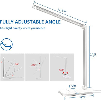 LED Desk Lamp Dimmable Table Lamp Reading Lamp with USB Charging Port, 5 Lighting Modes, Sensitive Control, 30/60 Minutes Auto-Off Timer, Eye-Caring Office Lamp - LeafyLoom