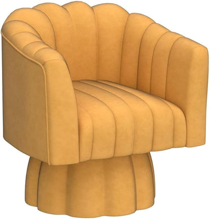 Accent Chair Mid Century 360 Degree Swivel Chair,Modern Lounge Sofa Round Barrel Chair with Wide Upholstered,Fluffy Velvet Fabric Chairs for Home Sofa Living Room/Bedroom/Waiting Room (Mustard) - LeafyLoom