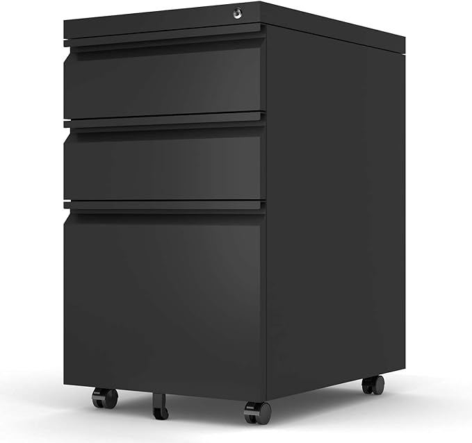 Mobile File Cabinet Under Desk, 3 Drawers Metal File Cabinet with Wheels, Rolling Filing Cabinets with Lock for Home Office Letter/Legal/A4 - LeafyLoom