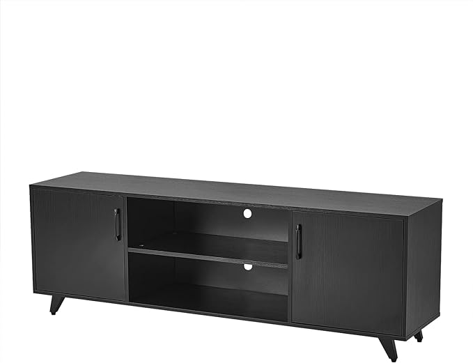 Panana TV Stand Television Stands TV Console Unit with Shelf and 2 Doors Storage Cabinets for Living Room Bedroom for TVs up to 70 Inches (Black, 62.99 inch) - LeafyLoom