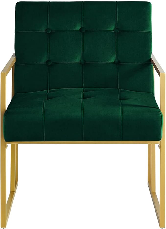 24KF Modern Jade Velvet Button Tufted Accent Chair with Golden Metal Stand, Decorative Furniture Chairs for Living Room Bedroom -Jade - LeafyLoom