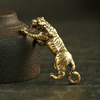 Solid Brass Little Tiger Statue - Vintage Decor Piece for Desk or Shelf for Wildlife Enthusiasts(Little Tiger) - LeafyLoom