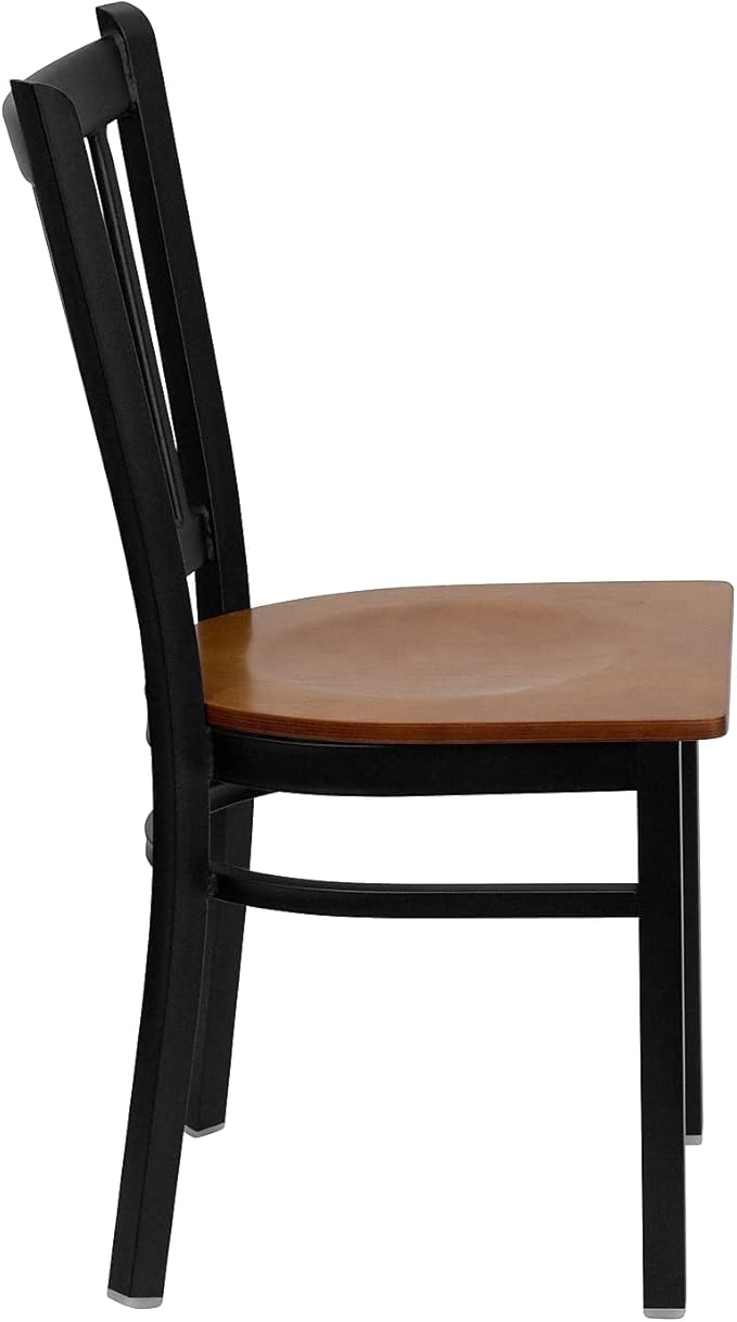 Flash Furniture HERCULES Series Black Vertical Back Metal Restaurant Chair - Cherry Wood Seat - LeafyLoom