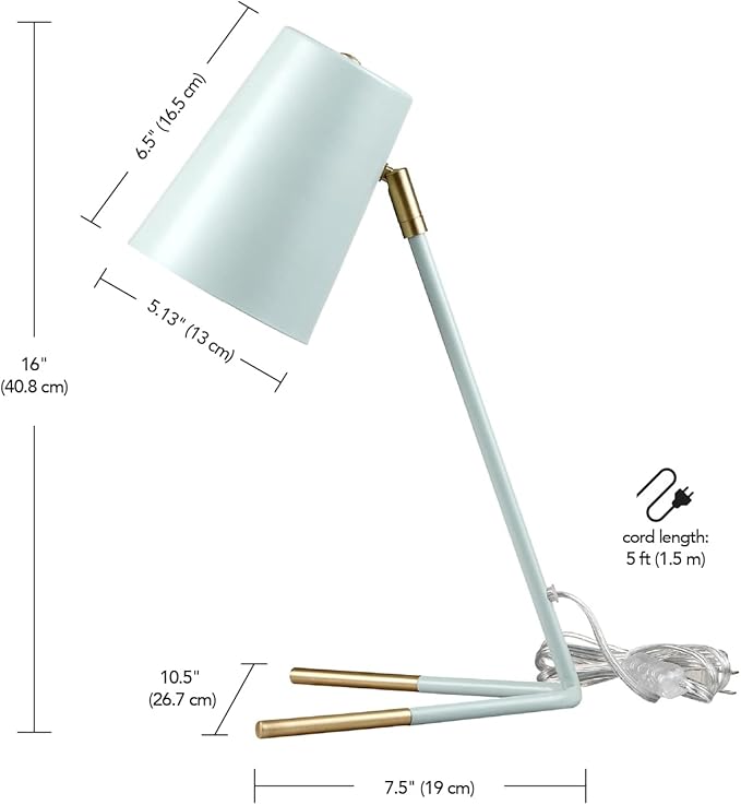 Globe Electric 56086 Dobby 16" Desk Lamp, Matte Teal, Gold Accents - LeafyLoom