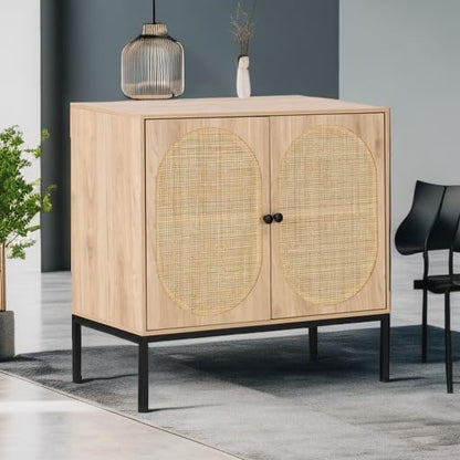 XIAO WEI Sideboard with Handmade Natural Rattan Doors, Rattan Cabinet Console Table Storage Cabinet Buffet Cabinet, for Kitchen, Living Room, Hallway, Entryway, Natural - LeafyLoom