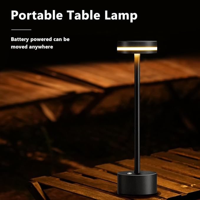 Cordless Metal Desk Lamp,Portable LED Table Lamp with Touch Sensor,3 Color Rechargeable Lamp,3-Levels Brightness Lamp,Night Light for Kids Nursery,Bedside Lamp,Dining Room Lamp (Black) - LeafyLoom