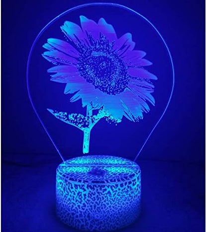 3D Sunflower Night Light USB Powered Touch Switch Remote Control LED Decor Optical Illusion 3D Lamp 7/16 Colors Changing Xmas Children Kids Toy Christmas Brithday Gift - LeafyLoom