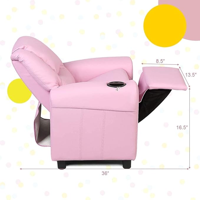 ARLIME Kids Recliner chair, toddler Armchair Upholstered Couch with Cup Holder, Backrest, baby Leather sofa with Headrest and Footrest, Child Furniture for Ages 2-7(Pink) - LeafyLoom