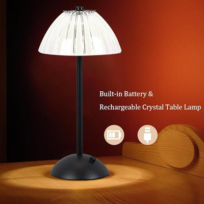 Portable Crystal LED Table Lamp, 3-Levels Brightness Desk Lamp, 3 Color Touch Control Rechargeable Lamp, Night Light, Bedside Lamp,Dining Room Lamp (Black) - LeafyLoom