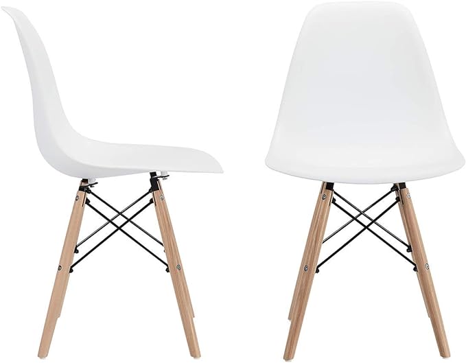 CangLong Modern Mid-Century Dining Chair Shell Lounge Plastic Chair with Natural Wooden Legs for Kitchen, Dining, Bedroom, Living Room Side Chairs Set of 2, White - LeafyLoom