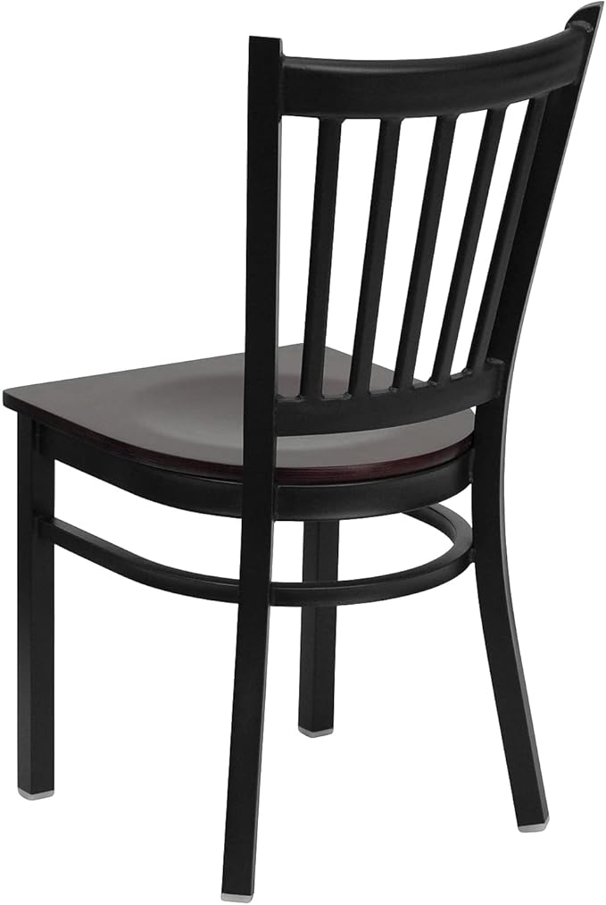 Flash Furniture 2 Pk. HERCULES Series Black Vertical Back Metal Restaurant Chair - Mahogany Wood Seat - LeafyLoom