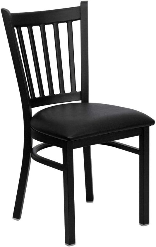 Flash Furniture HERCULES Series Black Vertical Back Metal Restaurant Chair - Black Vinyl Seat - LeafyLoom