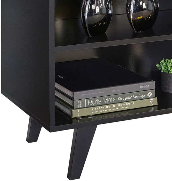 Madesa TV Stand Cabinet with 4 Shelves and Cable Management, Entertainment Center for TVs up to 55 Inches, Wooden, 23'' H x 15'' D x 53'' L – Black - LeafyLoom