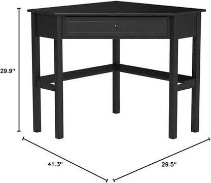 Target Marketing Systems Wood Corner Desk with One Drawer and One Storage Shelf, Black - LeafyLoom