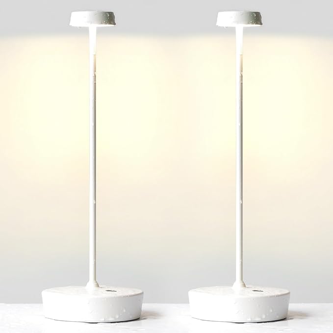 2 Pack Cordless Table Lamp Rechargeable Outdoor Waterproof Portable Battery Operated LED Table Light - for Home Restaurant Desk Bar Patio Kitchen Dinning Party (White) - LeafyLoom