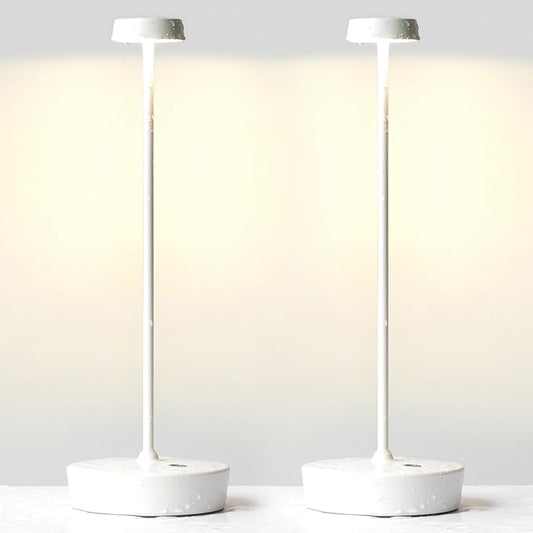 2 Pack Cordless Table Lamp Rechargeable Outdoor Waterproof Portable Battery Operated LED Table Light - for Home Restaurant Desk Bar Patio Kitchen Dinning Party (White) - LeafyLoom