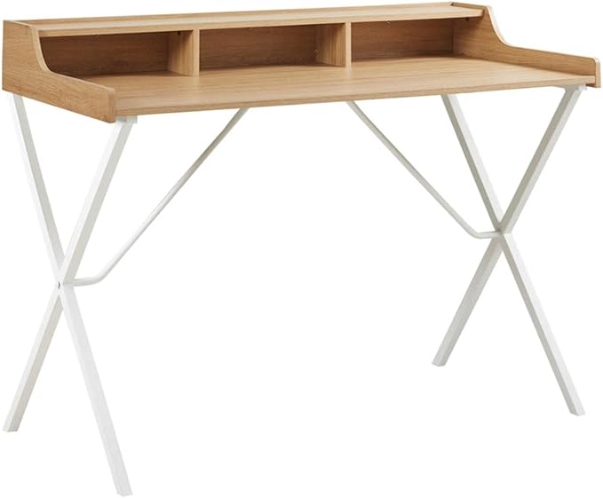 510 DESIGN Laurel Home Office Computer Desk for Small Spaces - Modern Wooden Top Writing Table with Sturdy Metal Legs, Living Room Furniture, Easy Assembly, 47" W x 23.5" D x 35" H, Natural/White - LeafyLoom