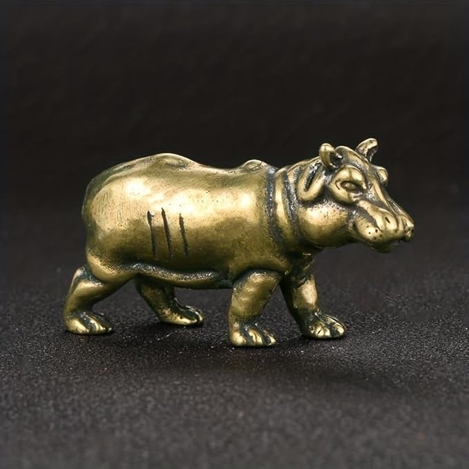 Vintage Solid Brass Hippo Figurine - Adorable Desk Decor for Collectors - Perfect Office or Home Accent(Hippo) - LeafyLoom