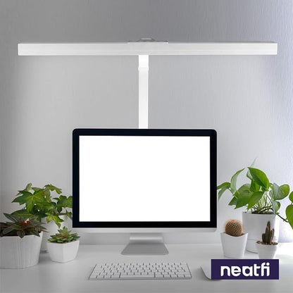 Neatfi (New Model) Flex Desk Lamp with Clamp, Dimmable, 3,000 Lumens 30W LED Monitor Light, 3000K-6500K Correlated Color Temperature, 5 Brightness Levels & 5 Light Modes (31.5 Inches, White) - LeafyLoom