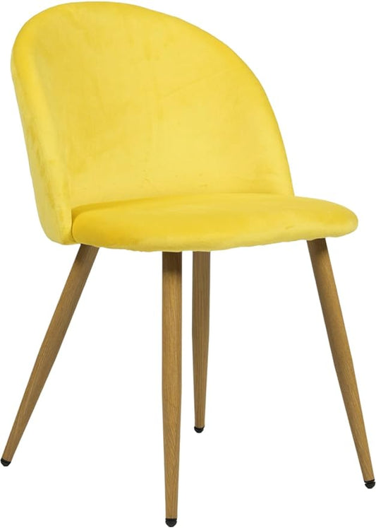 FurnitureR Upholstered Velvet Dining Chair Mid Back Armless with Wood Legs for Home Kitchen Bedroom Living Room, Set of 1, Yellow - LeafyLoom