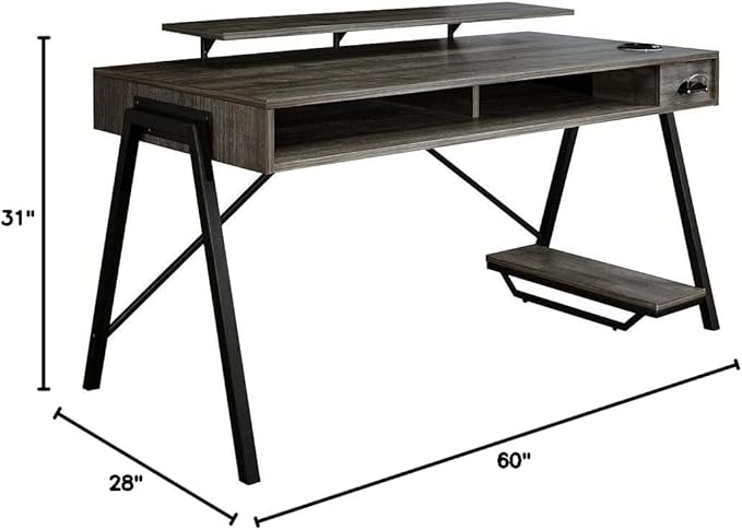 Signature Design by Ashley Barolli Home Office Gaming Desk with Multiuple LED Back Lights, Grayish Brown - LeafyLoom