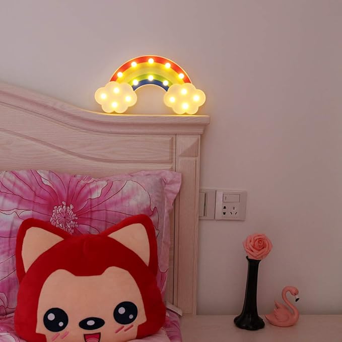 GUOCHENG Rainbow Marquee Night Light Battery Operated LED Night Table Lamps for Children Bedroom Nursery, Christmas Birthday Gifts for Kids - LeafyLoom