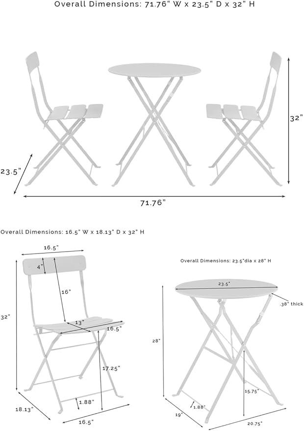 Crosley Furniture CF7390-MN Karlee Retro Metal Indoor/Outdoor 3-Piece Bistro Set with Table and 2 Chairs, Mint - LeafyLoom