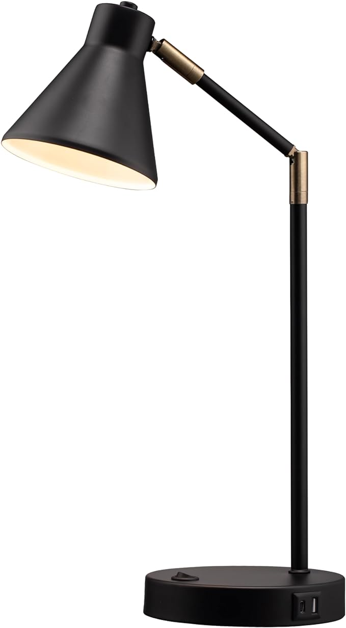 O’Bright Astrum - LED Desk Lamp with Dual USB Charging Ports, 100% Metal Lamp, 270° Swivel Arms, Soft White Light (3000K), Bedside Reading Lamp, Home Office Lamp, Table Lamp, ETL Listed, Black - LeafyLoom