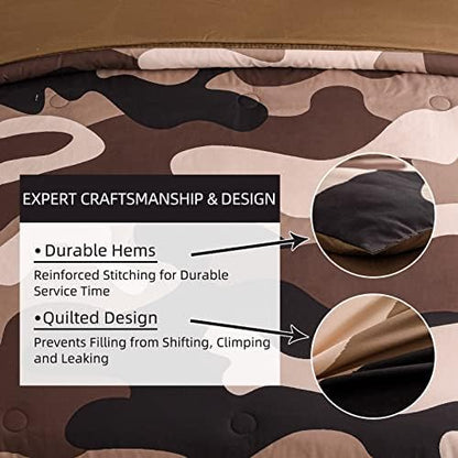 Meeting Story Camouflage Bedding Set, Colorful Pattern Style Comforter Set, 5 PCS One Comforter Two Pillowcases Two Sheets in One Bag, All Season Bedspread for Teens Adults (Coffee, Queen 5Pcs - LeafyLoom