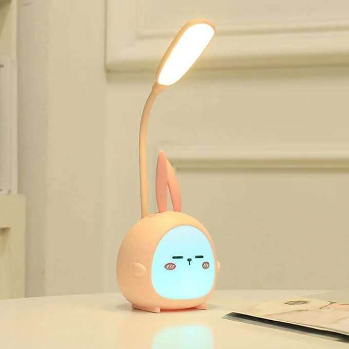 Cute Bunny Desk Lamp, Portable LED Desk Lamps with Night Light,Rabbit Foldable USB Rechargeable Reading Light for Children Boys Girls Study (Pink) - LeafyLoom