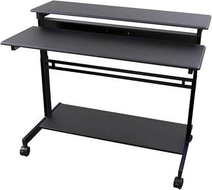 Stand Up Desk Store Rolling Adjustable Height Two Tier Standing Desk Computer Workstation (Black Frame/Black Top, 48" Wide) - LeafyLoom