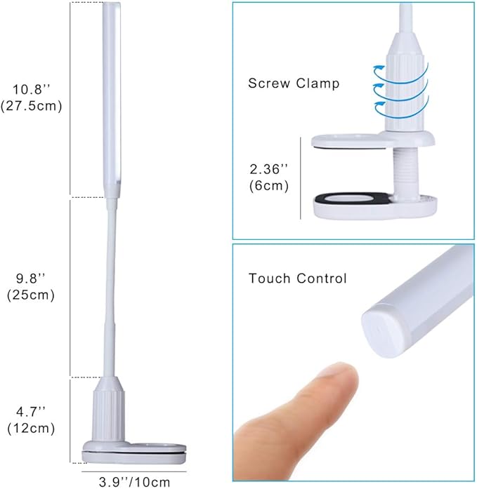 LED Desk Lamp, Clamp on Desk Light, Eye-Caring Gooseneck Clip on Light, 3 Color Modes, Stepless Dimming - Highly Adjustable Clamp Task Lamp/Table Lamp for Reading, Sewing, Drafting, Office - LeafyLoom