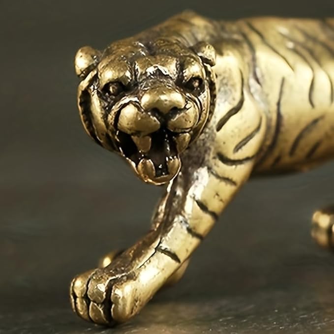 Solid Brass Little Tiger Statue - Vintage Decor Piece for Desk or Shelf for Wildlife Enthusiasts(Little Tiger) - LeafyLoom